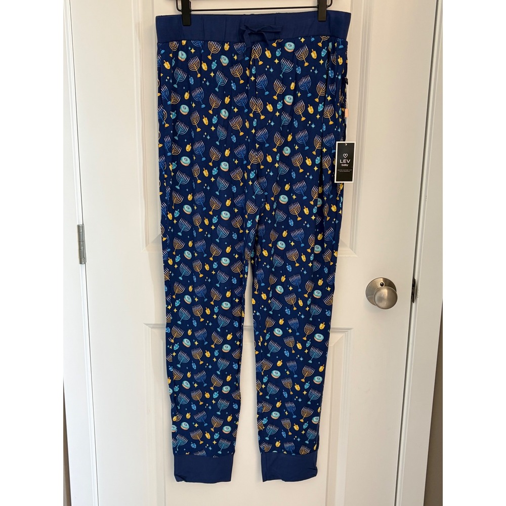 LEV baby Bamboo Pants Hanukkah Menorah Dreidel Print Elastic Waist Size L